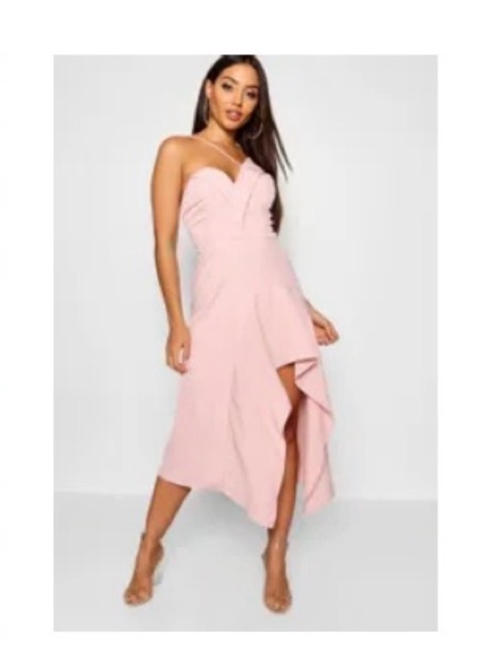 Boohoo Pink One-Shoulder Asymmetrical Midi Dress SMALL 4